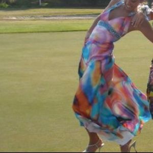 Multi Colored cross back La Femme Size 00